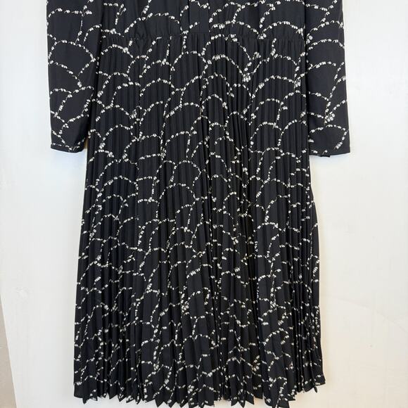 Ann Taylor Pleated Shirt Dress Black White Floral Midi Flare - 4 - Picture 3 of 10